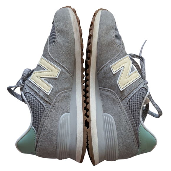 New Balance 574 Classic Sneakers Running Active Gym Women 9.5 Gray Yellow Suede - Picture 6 of 13